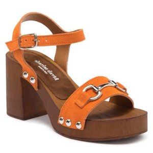 Charles David Exposed Sandals Suede Block Heel Platforms Orange Size 39 US 8 NEW